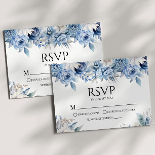 Cartão RSVP Casamento de Flores Florais Dusty Blue
