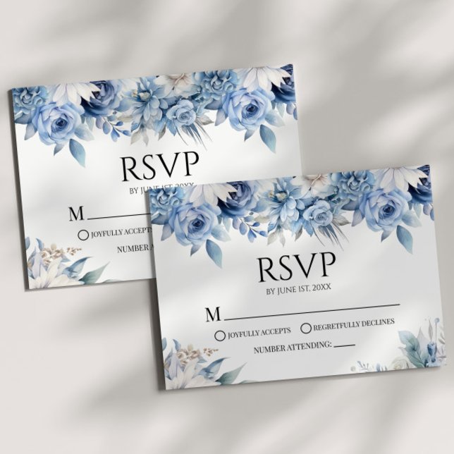 Cartão RSVP Casamento de Flores Florais Dusty Blue (Criador carregado)