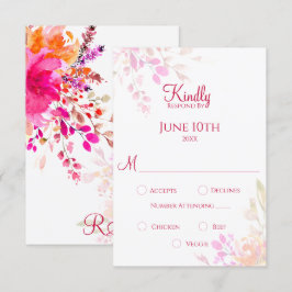 Cartão RSVP Casamento de Flores Florais em Aquarela Laranja e 