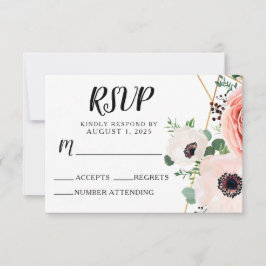 Cartão RSVP Casamento de Flores Modernas Elegantes Florais Ros