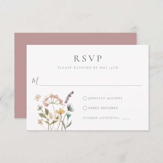Cartão RSVP Casamento de Flores Presas com Simples Aquarela (Frente/Verso)