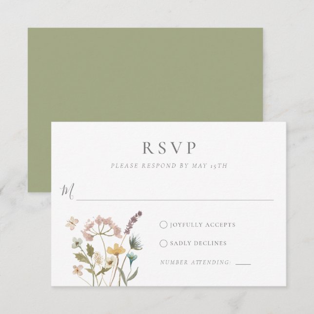 Cartão RSVP Casamento de Flores Presas com Simples Aquarela (Frente/Verso)