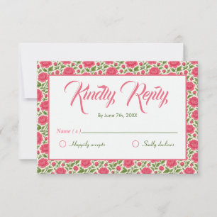 Cartão RSVP Casamento de Flores Românticas Rosa