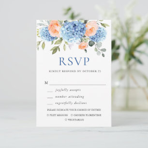 Cartão RSVP Casamento de Flores Rosa-Rosa Azul Hydrangea Blush