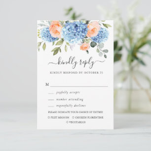 Cartão RSVP Casamento de Flores Rosa-Rosa Azul Hydrangea Blush