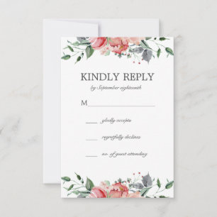 Cartão RSVP Casamento de Flores Rosa Simples Elegante Elizabet