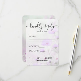 Cartão RSVP Casamento de Flores Roxas Simples Personalizadas