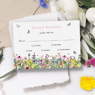 Cartão RSVP Casamento de flores selvagens Elegant Summer