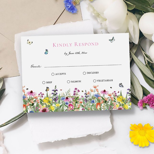 Cartão RSVP Casamento de flores selvagens Elegant Summer (Criador carregado)