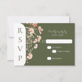Cartão RSVP Casamento de Flores Selvagens Green Boho
