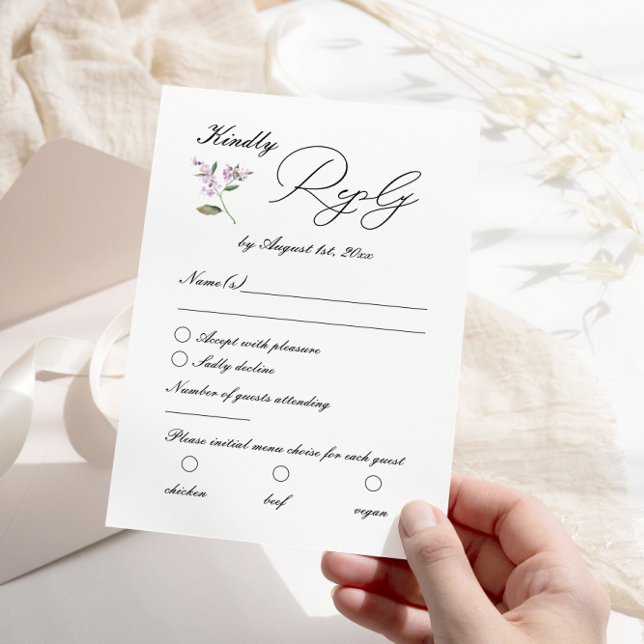 Cartão RSVP Casamento de flores selvagens roxas Lavandas moder (Criador carregado)