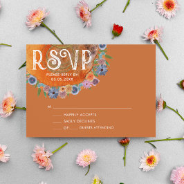 Cartão RSVP Casamento de Flores Silvestres Aguarela Laranja Qu