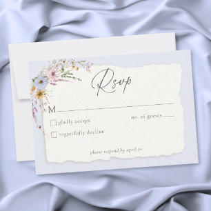Cartão RSVP Casamento de Flores Silvestres Azul Empoeirado Rús