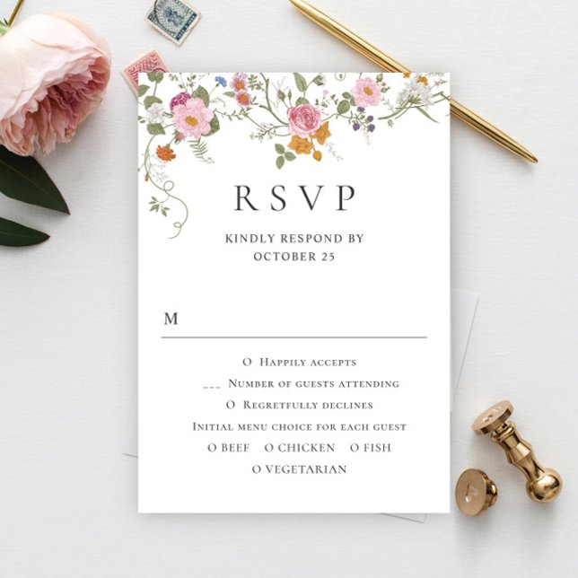 Cartão RSVP Casamento de Flores Silvestres Boho Rosa Pastel El (Criador carregado)