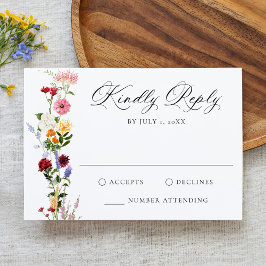 Cartão RSVP Casamento de Flores Silvestres Coloridas em Aquare