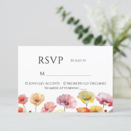 Cartão RSVP Casamento de flores silvestres de papoila colorida