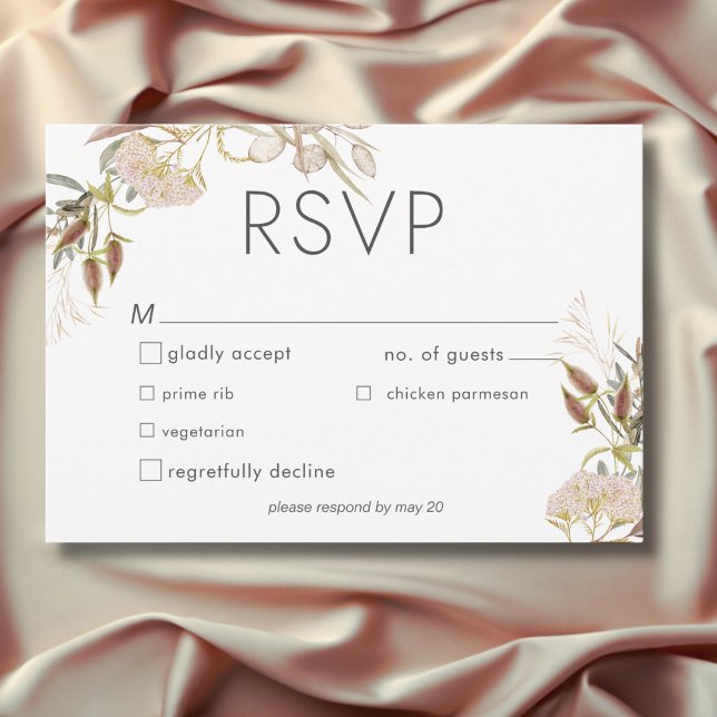 Cartão RSVP Casamento de Flores Silvestres Delicadas Boho Rúst (Rustic Boho Delicate Fall Wildflowers Wedding Dinner RSVP Card)