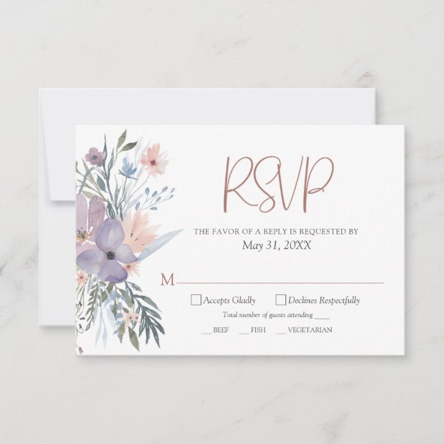 Cartão RSVP Casamento de Flores Silvestres em Aquarela (Frente)