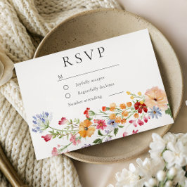 Cartão RSVP Casamento de Flores Silvestres em Aquarela Ousada