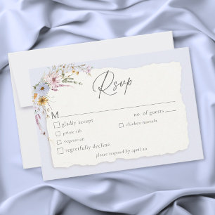 Cartão RSVP Casamento de Flores Silvestres Romântico Azul Poei