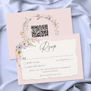 Cartão RSVP Casamento de Flores Silvestres Romântico Rosa Bege