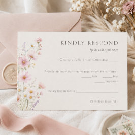 Cartão RSVP Casamento de Flores Silvestres Rosa Pastel Boêmio