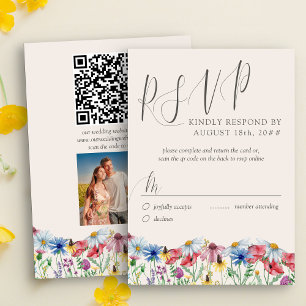 Cartão RSVP Casamento de Flores Silvestres Rústico com Foto e