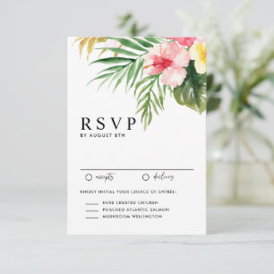 Cartão RSVP Casamento de Flores Tropicais e Verduras em Aquare