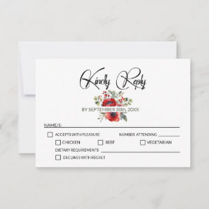 Cartão RSVP Casamento de Flores Vermelhas Poppy