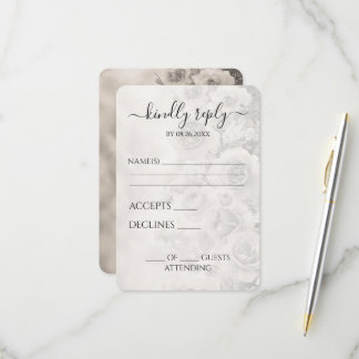 Cartão RSVP Casamento de Flores Vintage Sépia Personalizado