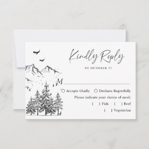 Cartão RSVP Casamento de Floresta de Montanhas Manuscritas