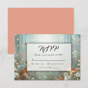 Cartão RSVP Casamento de Floresta Encantada de Teal e Peach
