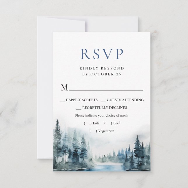 Cartão RSVP Casamento de Floresta nas Montanhas Elegante de Aq (Frente)
