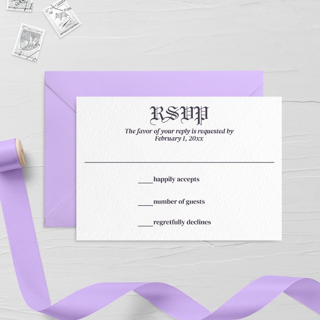 Cartão RSVP Casamento de Folha de lavanda e Monograma Floral (Criador carregado)