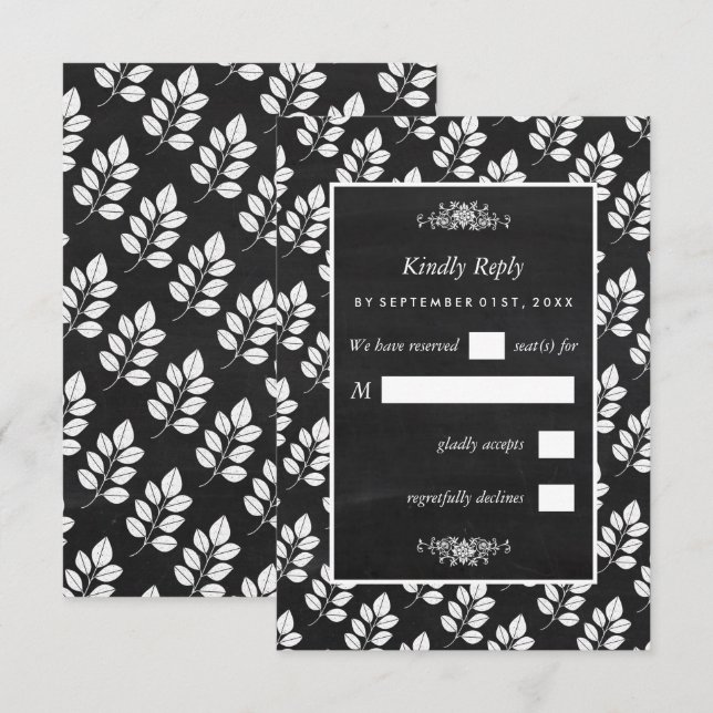 Cartão RSVP Casamento de Folha Floral Chalkboard (Frente/Verso)
