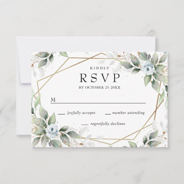Cartão RSVP Casamento de Folhagem Azul Elegante De Aquarela (Frente)