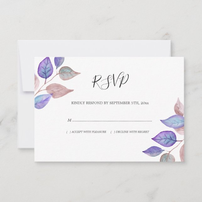 Cartão RSVP Casamento de Folhagem com Folhas de Púrpuras de Mo (Frente)