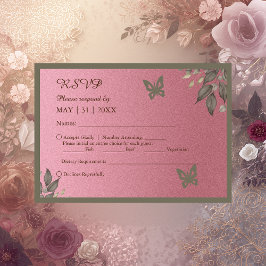 Cartão RSVP Casamento de Folhagem de Glitter Rosa Chic