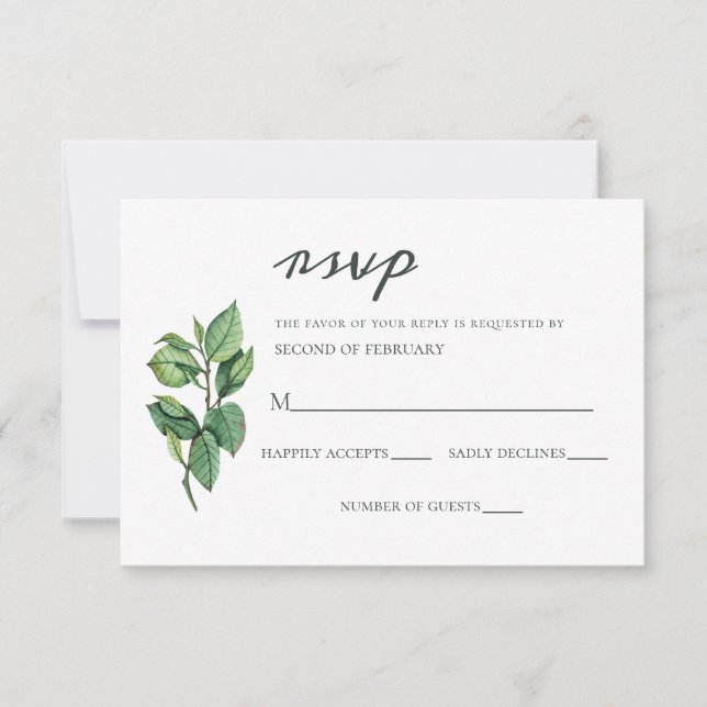 Cartão RSVP Casamento de Folhagem de Watercolor (Frente)