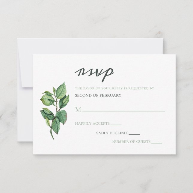 Cartão RSVP Casamento de Folhagem de Watercolor (Frente)
