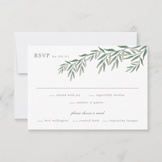 Cartão RSVP Casamento de Folhagem Elegante Greenery (Frente)