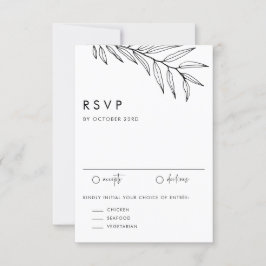 Cartão RSVP Casamento de Folhagem Minimalista do Black Boho