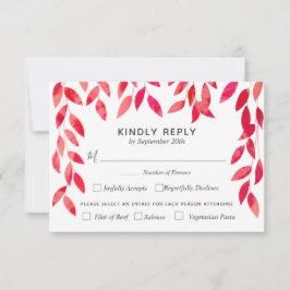 Cartão RSVP Casamento de Folhagem Rosa Quente