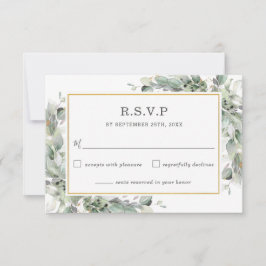 Cartão RSVP Casamento de Folhagem Verde Chic Greenery Dourado 