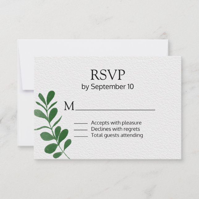 Cartão RSVP Casamento de Folhagem Verde de Todas as Estações (Frente)