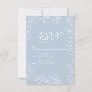 Cartão RSVP Casamento de Folhas Botânicas Brancas Dusty Blue