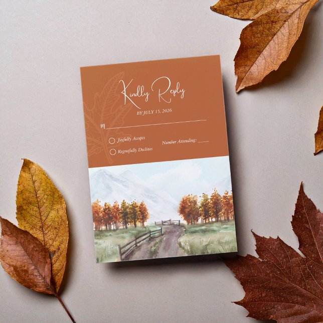 Cartão RSVP Casamento de Folhas de Árvores do Outono das Monta (Criador carregado)