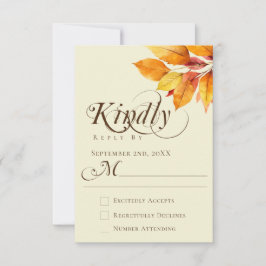 Cartão RSVP Casamento de Folhas de Outono com Caligrafia Elega