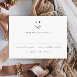 Cartão RSVP Casamento de Folhas de Verdura Monograma Elegante
