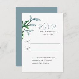 Cartão RSVP Casamento de Folhas Verdes Azuis de Água